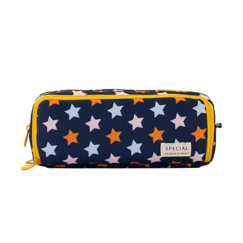 LIXSAZSE Strapazierfähiges Polyster Federmäppchen mit großer Öffnung und großem Fassungsvermögen für Karten mit Mehreren Mustern und festem Platz für Bleistifte, Sterne von LIXSAZSE