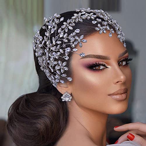 Kopfschmuck Hochzeit Braut Haarschmuck Silber Brautschmuck Haare Hochzeitsschmuck Damen Mädchen Haarreifen aus Strass Geschenk für Brautjungfern (lang 36cm/14inch) von LIYANLIU