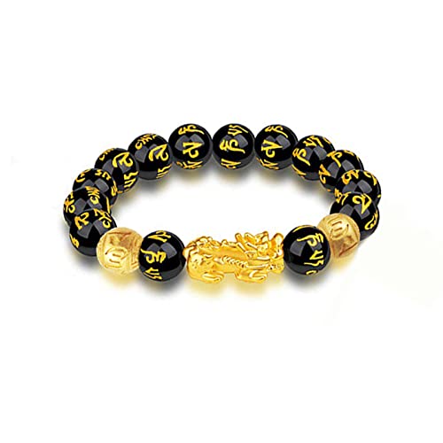 Feng-Shui-Armband aus schwarzem Obsidian, Feng-Shui-Armband für Herren/Frauen mit Sagin-Pixiu-Charakter zum Schutz, kann Glück und Wohlstand bringen, geeignet für jeden Anlass, Uni (D), 10, Gummi von LIYAPEI