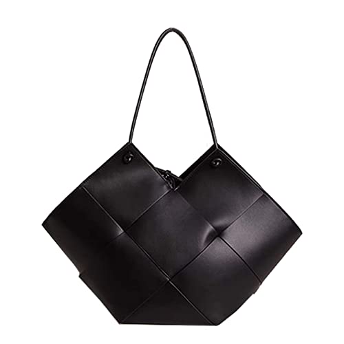 LIYGHFRTIO Geflochtene Tasche, Schulterwebart Handtasche Tote Hohe Kapazität Son-Mutter-Tasche Dame Casual Brieftasche Für Frauen 2 Stück(Color:Schwarz) von LIYGHFRTIO