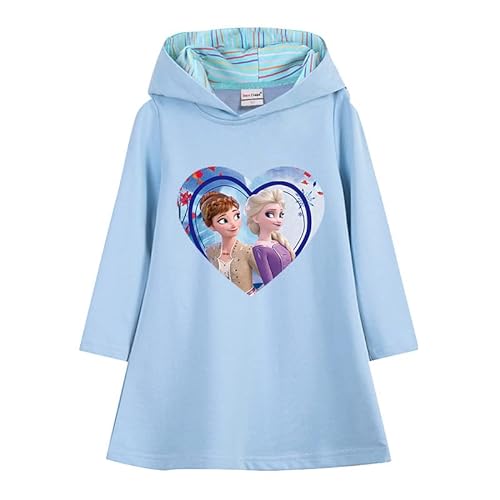 LIYIMING Anna-ELSA Prinzessin Kleider Mädchen Hoodie 100% Baumwolle Mode 3D Karikatur Frühlings- Und Herbstkleidung 90-140 cm (110,Blau) von LIYIMING