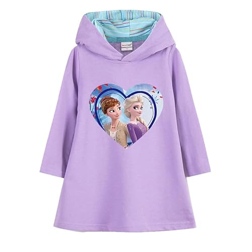 LIYIMING Anna-ELSA Prinzessin Kleider Mädchen Hoodie 100% Baumwolle Mode 3D Karikatur Frühlings- Und Herbstkleidung 90-140 cm (140,Violett) von LIYIMING