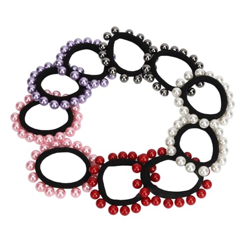 10 Stück Perlen-Haargummis, künstliche schwarze elastische Gummi-Stirnbänder, Krawatten, Perlen-Pferdeschwanzhalter, Perlenbänder, Zubehör für Frauen und Mädchen von LIYJTK