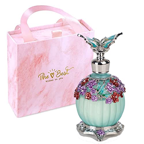 Arabische Parfüm Vintage gemalt Parfüm muslimischen freundlich Dubai Emaille ätherisches Öl Glas Metall Pfau Schmetterling Parfüm Blumenmischung Frauen, 0.8Oz Flasche von LIYJTK