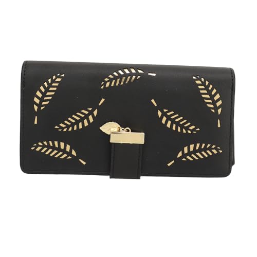 LIYJTK Frauen Langer Geldbörse großer Kapazität hohles Blattmuster Lady Geldbeutel Bargeldkarten Münzen schwarz für den täglichen Gebrauch von LIYJTK