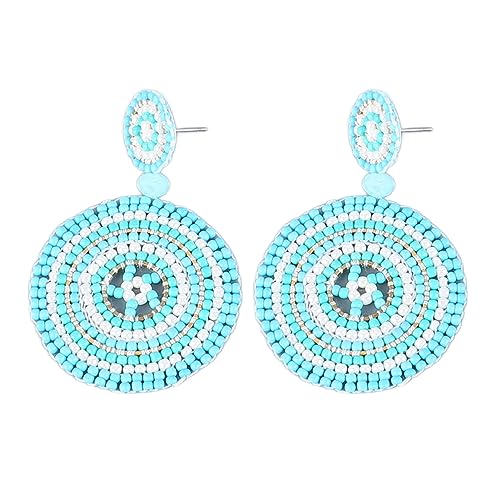 Samen Perlenohrringe Retro ethnischer Stil Leichtes Handwerkskreis Farbfast Perlenstropfen Ohrringe für Mädchen Frauen (Blau farbenfroh) von LIYJTK