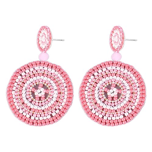 Samen Perlenohrringe Retro ethnischer Stil Leichtes Handwerkskreis Farbfast Perlenstropfen Ohrringe für Mädchen Frauen (Rosa farbenfroh) von LIYJTK