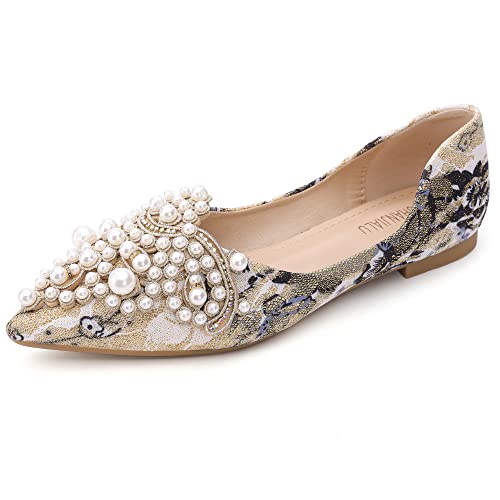 Pearl Decoration Damen-Schuhe, flache Unterseite, spitzer Zehenbereich, One Step Schuhe, Dekor, 41 EU Pearl Decoration Damen-Schuhe, flache Unterseite, spitzer Zehenbereich, One Step Schuhe, Dekor, 41 EU von LIYUHANJIALU