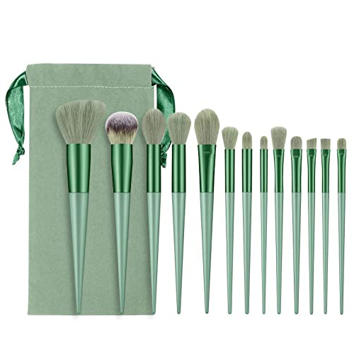 13-teiliges Make-up-Pinsel-Set, vielseitige Hand-Make-up-Pinsel, Gesichtspuder, Concealer, Lidschatten, Rouge-Pinsel, Make-up-Pinsel-Set (Grün) von LIZEALUCKY