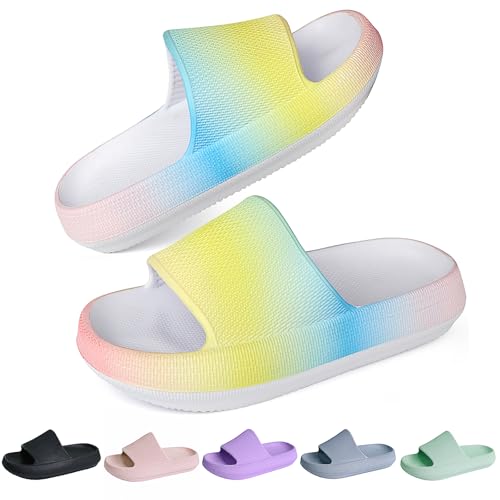 LIZICU Kids Cloud Slides丨Pillow Sandals for Boys Girls丨Quick Drying Bathroom Shower Sandals丨Summer Beach Pool Slippers|Thick Sole Non-Slip, Regenbogen, 38 EU von LIZICU