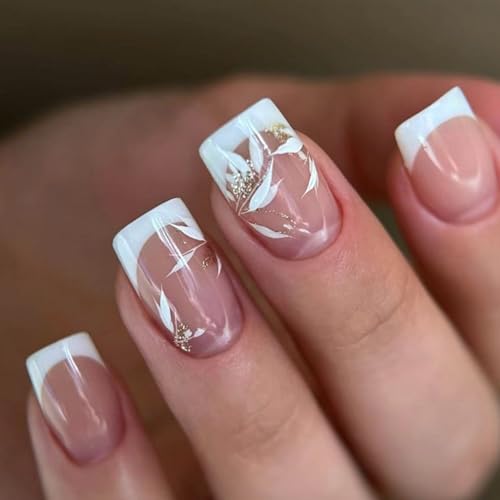 24 Stück Kurze Quadratische Französische Nägel Zum Aufkleben Mit Blattgold Designs Für Frauen Und Mädchen Nagelkunst Zubehör 24 Stück Kurze Quadratische Französische Nägel Zum Aufkleben Mit Blattgold Designs Für Frauen Und Mädchen Nagelkunst Zubehör von LIbgiubhy