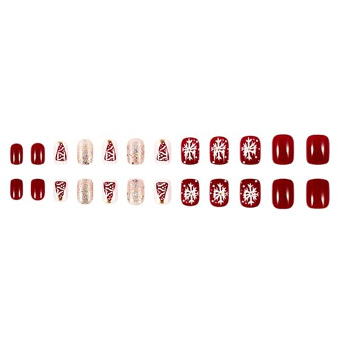 24 Stück Kurze Quadratische Nägel Zum Aufdrücken Mit Weihnachtsbaum Und Schneeflocken Designs Glitzernde French Spitze Für Frauen Und Mädchen 24 Stück Kurze Quadratische Nägel Zum Aufdrücken Mit Weihnachtsbaum Und Schneeflocken Designs Glitzernde French Spitze Für Frauen Und Mädchen von LIbgiubhy