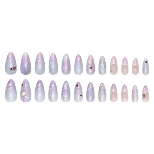 24 Stück Mandelnägel Zum Aufdrücken Glänzende Designs Französische Künstliche Nägel Künstliche Acrylnägel Künstliche Nägel Kleber Auf Den Nägeln Für Frauen von LIbgiubhy