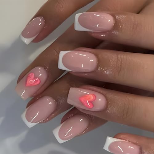 24 Stück Nägel zum Aufdrücken, quadratisch, zum Aufkleben, französische künstliche Nägel, Geschenke für Frauen und Mädchen von LIbgiubhy