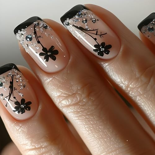 24 Stück Quadratische Nägel Zum Aufdrücken Glänzende Designs Französische Künstliche Nägel Künstliche Acrylnägel Künstliche Nägel Kleber Auf Den Nägeln Für Frauen von LIbgiubhy