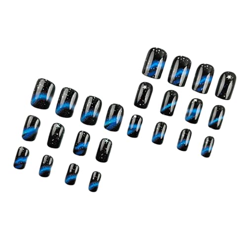 24 quadratische Nägel zum Aufdrücken, Stern-Design, französische künstliche Nägel, Acryl, künstliche Nägel, zum Aufkleben auf Nägel, für Damen von LIbgiubhy