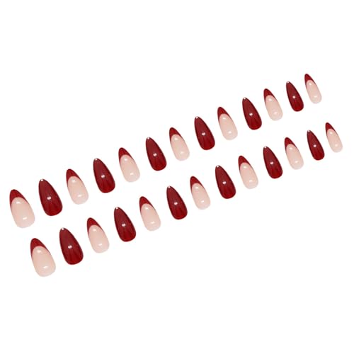 Künstliche Nägel zum Aufdrücken in Weinrötungen, Mandel, glänzende Nägel zum Aufkleben, volle Abdeckung, künstliche Nägel, Acryl, zum Aufkleben, für Damen von LIbgiubhy