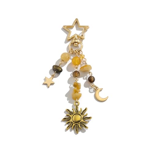 LIbgiubhy Eleganter Mondsonne Anhänger Keyring Für Frauen Und Mädchen Mit Farbenfrohen Perlen Geometrische Designs Schmuckgeschenke von LIbgiubhy