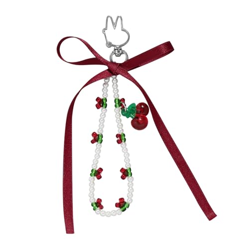 LIbgiubhy Handgefertigte Robuste Kunstperlen Keychain Mode Kirschen Schlüsselbund Von Perlen Und Bowknot Für Taschen Telefontasche Akzentuiert von LIbgiubhy