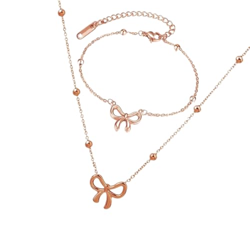LIbgiubhy Modisches Stahl-Schmuck-Set mit Schmetterlings-Schleifen-Anhänger, elegante Halskette und für den täglichen Gebrauch von LIbgiubhy