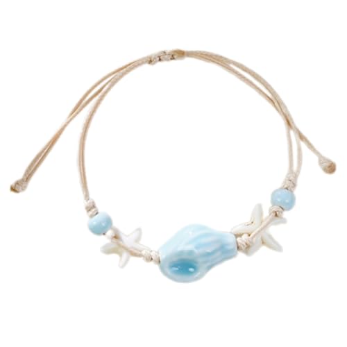 LIbgiubhy Stylish Marine Inspired Keramic Star Fish Conch Perlen Armband Für Frauen Handgefertigtes Strand Armreifen Stapelbar Schmuck von LIbgiubhy