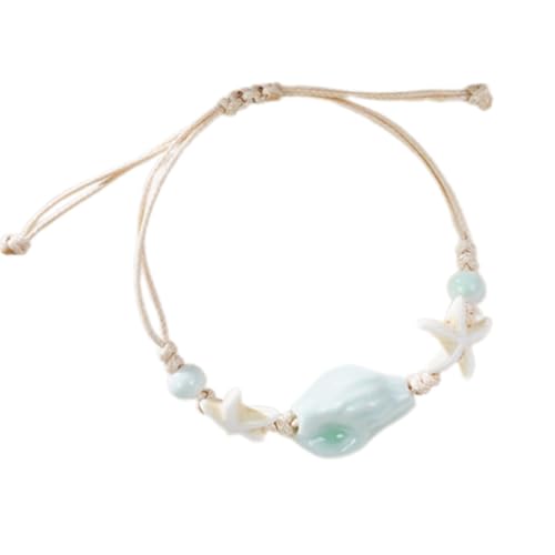 LIbgiubhy Stylish Marine Inspired Keramic Star Fish Conch Perlen Armband Für Frauen Handgefertigtes Strand Armreifen Stapelbar Schmuck von LIbgiubhy