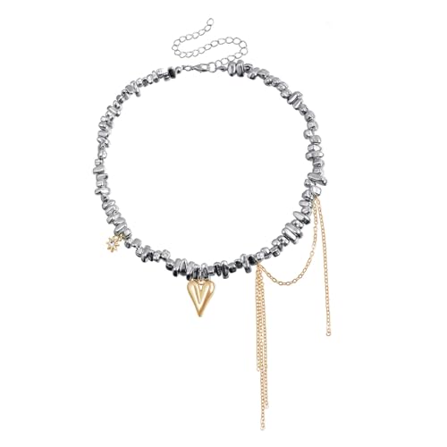 LIbgiubhy Unregelmäßige Perlenstickerei Herz Quasten Halskette mit Fransen Anhänger tragbar für Frauen suchen einzigartige trendige Accessoires von LIbgiubhy