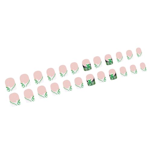 Quadratische Nägel zum Aufdrücken, Kunstnägel, grünes Kleeblatt, künstliche Acrylnägel, 24 Stück, zum Aufkleben für Damen von LIbgiubhy