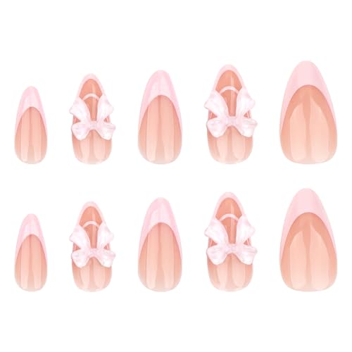 Süße künstliche Nägel mit 3D-Schleife, Mandel, einfach anzubringen, Weihnachten, Acryl, vollständige Abdeckung für Frauen und Studenten von LIbgiubhy