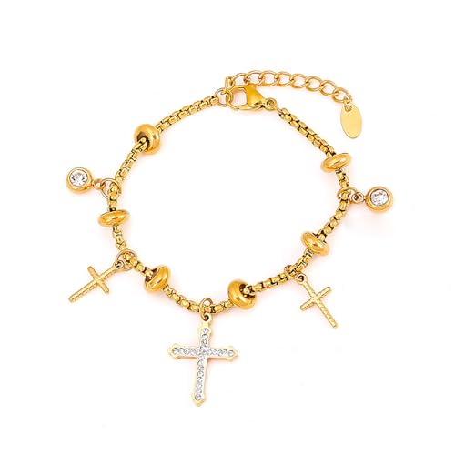 Zierliche Kreuzkette, Schmuck, Strasssteine, eingelegter Anhänger mit verstellbarer Kette, für Damen von LIbgiubhy