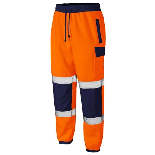 LJ Herren-Jogginghose mit hoher Sichtbarkeit, Sicherheitsschwitzhose, super weiches Fleece Gr. 58, Orange/Marineblau von LJ