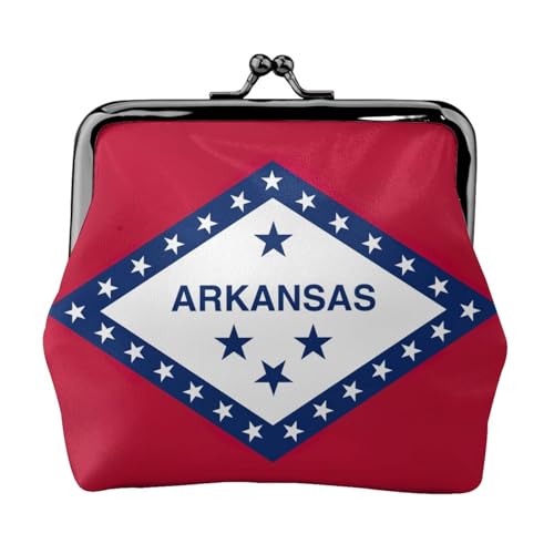 Arkansas Staatsflagge Druck Damen Mikrofaser Leder Kiss Lock Münzbörse Mini Geldbörse für Karten und Lippenstift von LJABCVNN