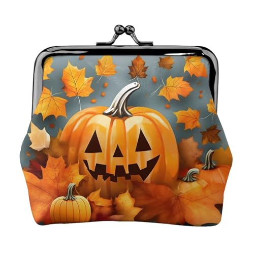 Autumn Leaves Thanksgiving Day Pumpkin Print Damen Mikrofaser Leder Kiss Lock Münzbörse Mini Geldbörse für Karten und Lippenstift von LJABCVNN