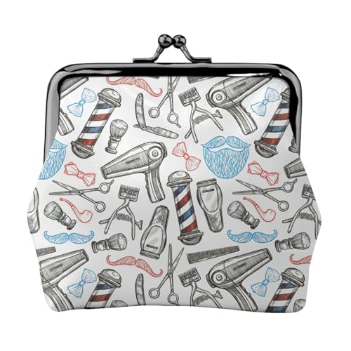 Barber Shop Monochrom Stil Druck Damen Mikrofaser Leder Kiss Lock Münzgeldbörse Mini Geldbörse für Karten und Lippenstift von LJABCVNN