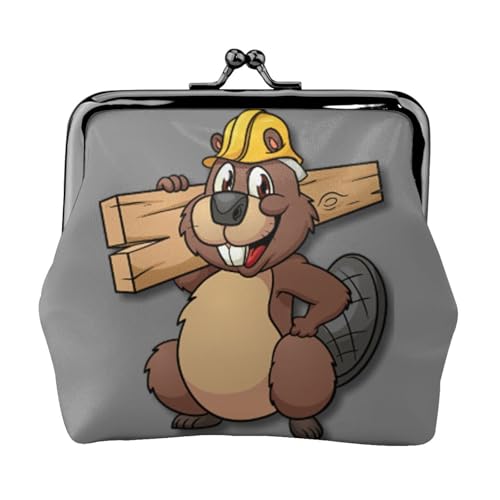 Beaver Working Print Damen Mikrofaser Leder Kiss Lock Münzbörse Mini Geldbörse für Karten und Lippenstift von LJABCVNN