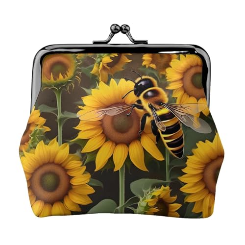 Bee & Sunflowers Print Damen Mikrofaser Leder Kiss Lock Coin Purse Mini Wallet für Karten und Lippenstift von LJABCVNN