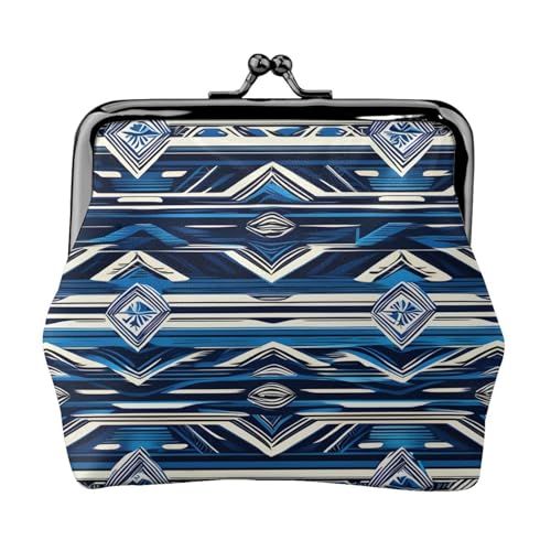Blaue polynesische Maori Tribal Muster Print Damen Mikrofaser Leder Kiss Lock Münzbörse Mini Geldbörse für Karten und Lippenstift von LJABCVNN