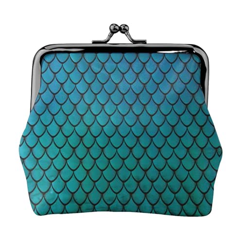 Blue Fish Scale Print Damen Mikrofaser Leder Kiss Lock Coin Purse Mini Wallet für Karten und Lippenstift von LJABCVNN