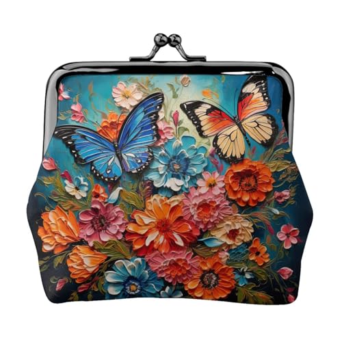 Blumen und Schmetterling Druck Damen Mikrofaser Leder Kiss Lock Münzbörse Mini Geldbörse für Karten und Lippenstift von LJABCVNN