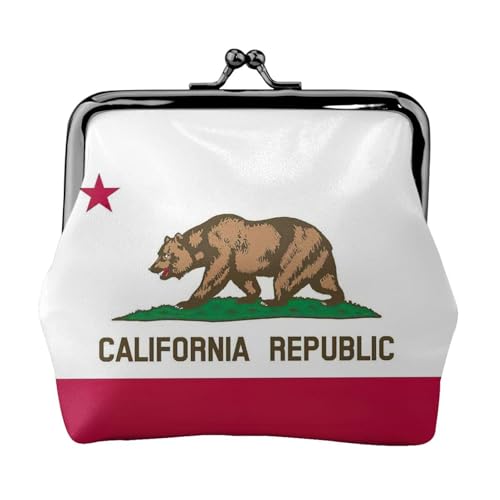 California State Flag Print Damen Mikrofaser Leder Kiss Lock Coin Purse Mini Wallet für Karten und Lippenstift von LJABCVNN