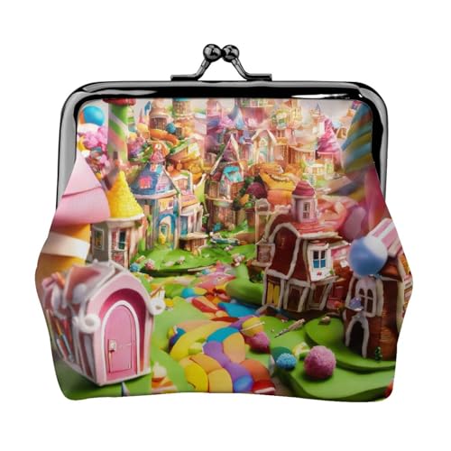 Candy Land Print Damen Mikrofaser Leder Kiss Lock Coin Purse Mini Wallet für Karten und Lippenstift von LJABCVNN