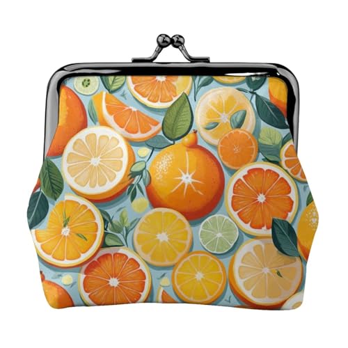 Citrus Fruit Pattern Print Damen Mikrofaser Leder Kiss Lock Coin Purse Mini Wallet für Karten und Lippenstift von LJABCVNN