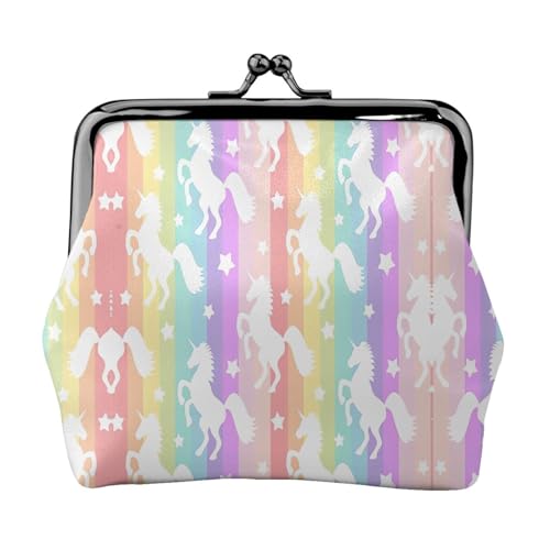 Einhörner auf bunten Streifen Druck Damen Mikrofaser Leder Kiss Lock Münzgeldbörse Mini Geldbörse für Karten und Lippenstift von LJABCVNN