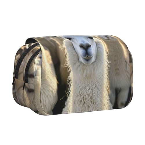 Federmäppchen mit niedlichem Lama-Druck, doppeltes Klappetui, 2-lagiges Federmäppchen mit Reißverschlusstaschen, für Jungen und Mädchen von LJABCVNN