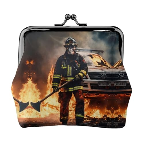 Firefighter Feuerwehrmann Flamme Print Damen Mikrofaser Leder Kiss Lock Münzbörse Mini Geldbörse für Karten und Lippenstift von LJABCVNN