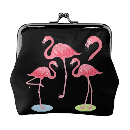 Four Flamingos Print Damen Mikrofaser Leder Kiss Lock Münzbörse Mini Geldbörse für Karten und Lippenstift von LJABCVNN