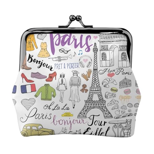 French Paris Tour Eiffelturm Print Damen Mikrofaser Leder Kiss Lock Münzbörse Mini Geldbörse für Karten und Lippenstift von LJABCVNN