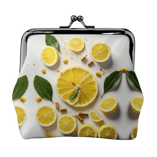 Gelbe Zitronenmuster Damen Mikrofaser Leder Kiss Lock Münzbörse Mini Geldbörse für Karten und Lippenstift von LJABCVNN
