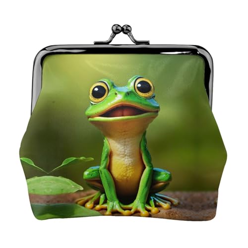 Green Frog Print Damen Mikrofaser Leder Kiss Lock Coin Purse Mini Wallet für Karten und Lippenstift von LJABCVNN