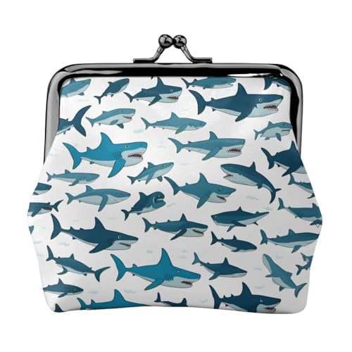 Haifischmuster mit verschiedenen Gesten Druck Damen Mikrofaser Leder Kiss Lock Münzbörse Mini Geldbörse für Karten und Lippenstift von LJABCVNN